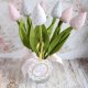 Kwiaty tulipany ręcznie szyte, bukiet na prezent, ozdoba na Wielkanoc, wiosenna dekoracja, pudrowy róż
