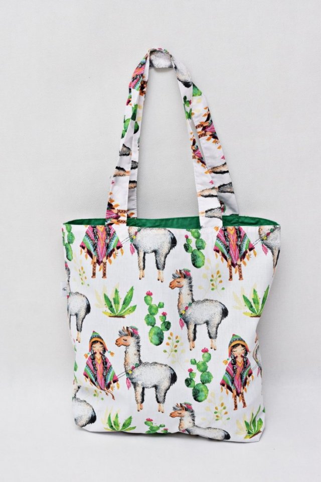 Torba na zakupy shopperka ekologiczna torba zakupowa na ramię bawełniana torba lama alpaka kaktusy