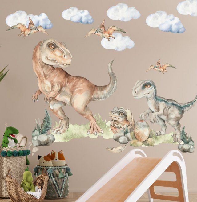 Triceratops, Velociraptor Dino World - Naklejka na ścianę L
