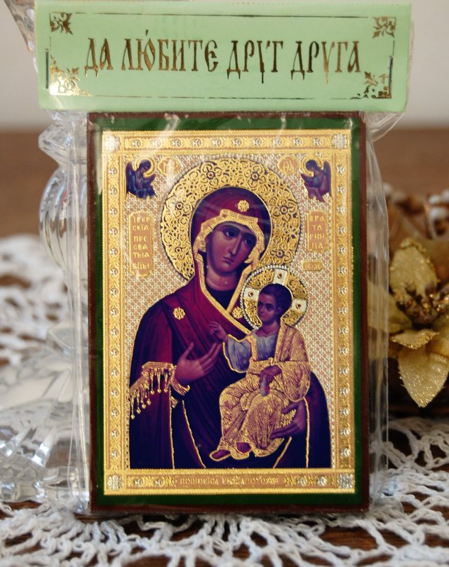Matka Boża Iwerska, Hodegetria, ikona rosyjska na desce, druk