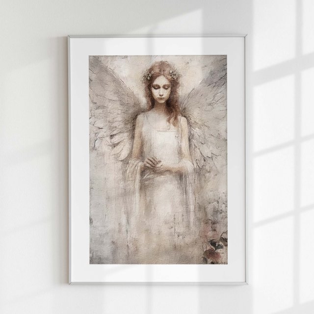 Anioł w Delikatnych Odcieniach Beżu i Bieli 40x50 cm