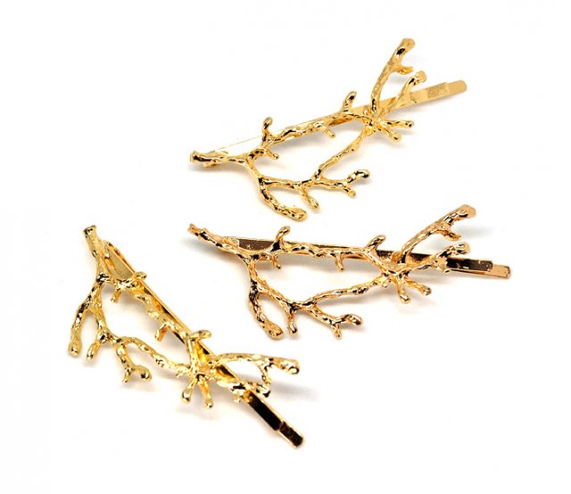 Dwie wsuwki spinki metalowe gałęzie fairycore kolor złota