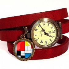 Mondrian - zegarek / bransoletka na skórzanym pasku - Egginegg