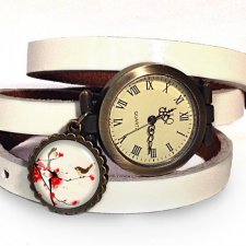 Orientalne ptaszki 0462 - zegarek / bransoletka na skórzanym pasku - Egginegg