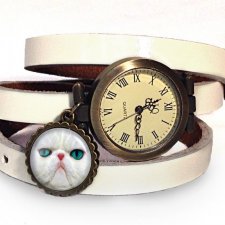Kot perski  - zegarek / bransoletka na skórzanym pasku - Egginegg