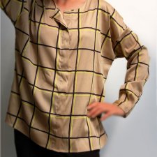 Esprit, satynowa, beżowa koszula w kratę, r. 40 L, długi rękaw