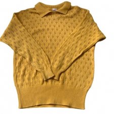 Żółty Musztardowy Sweterek Vintage z kołnierzykiem