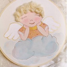 Obrazek z aniołem stróżem, pamiątka na chrzest roczek narodziny dziecka