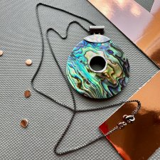Modern Art Jewelry ❤ Vintage Rainbow Abalone Paua Shell Necklace ❤ Srebro i muszla ❤Naszyjnik