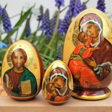 Jajko rosyjskie, pisanka, ikona Matka Boża Włodzimierska, Chrystus Pantokrator