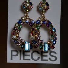 kolczyki Pieces nowe długie błyszczące kolorowe kryształy