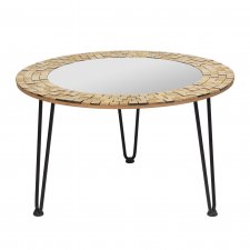 Stolik złoty kawowy, stolik okrągły złoty, stolik z lustrem, mozaika, zdobiony, nogi metalowe, średnica 70 cm, Cirella, BALMAKO