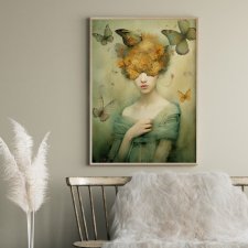 Plakat - Kobieta, Motyle i Kwiaty 40x50 cm