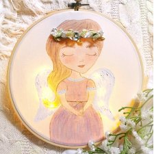 Podświetlany obrazek z aniołkiem, pamiątka I Komunii dla dziewczynki