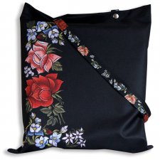 Czarna folk torba z nadrukiem kwiaty łowickie